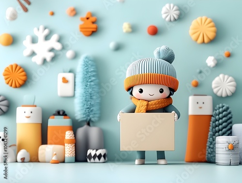 A 3D rendered image of a charming animated figure cradling a simple cardboard container exuding an endearing and lighthearted demeanor  The vivid palette gestural brush technique photo