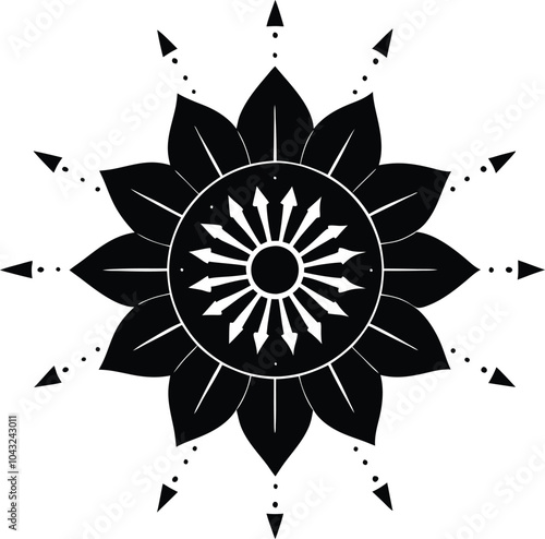 Ornamental round doodle flower isolated on white background Black outline mandala.