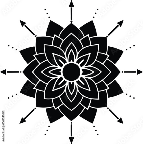 Ornamental round doodle flower isolated on white background Black outline mandala.