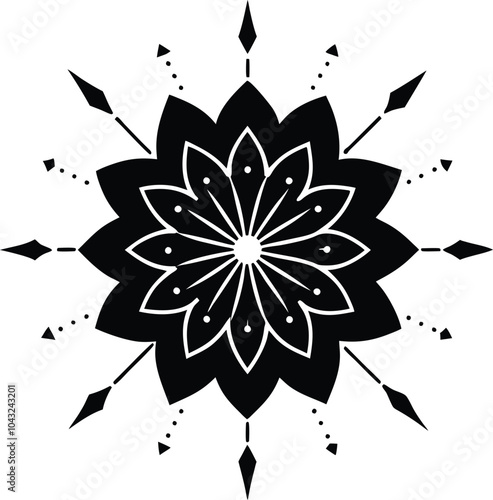 Ornamental round doodle flower isolated on white background Black outline mandala.