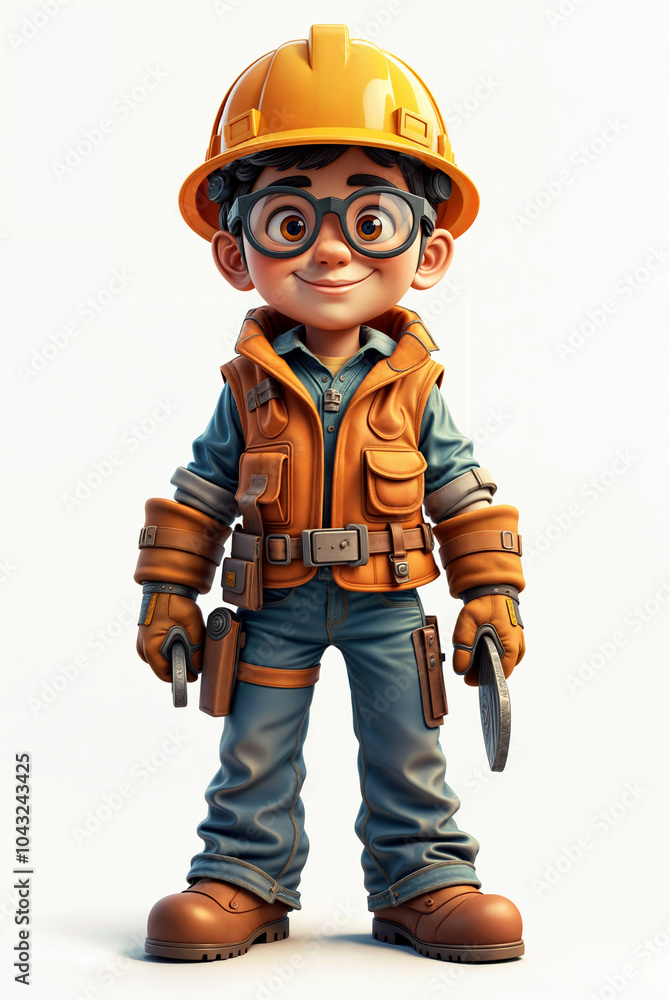 cartoon builder engineer in construction uniform and helmet on white background. generative ai cartoon builder engineer in construction uniform and helmet on white background. generative ai