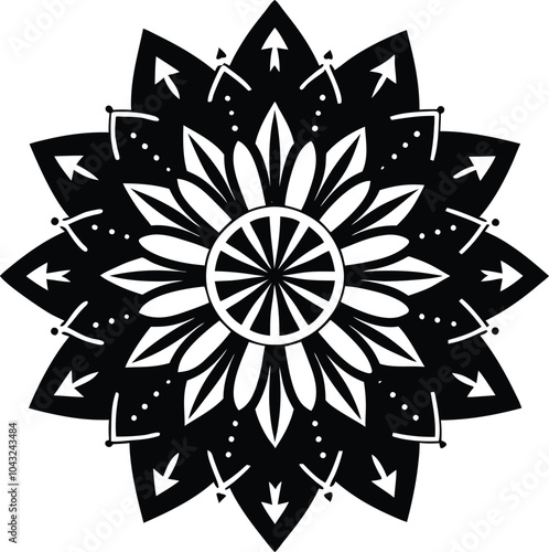 Ornamental round doodle flower isolated on white background Black outline mandala.