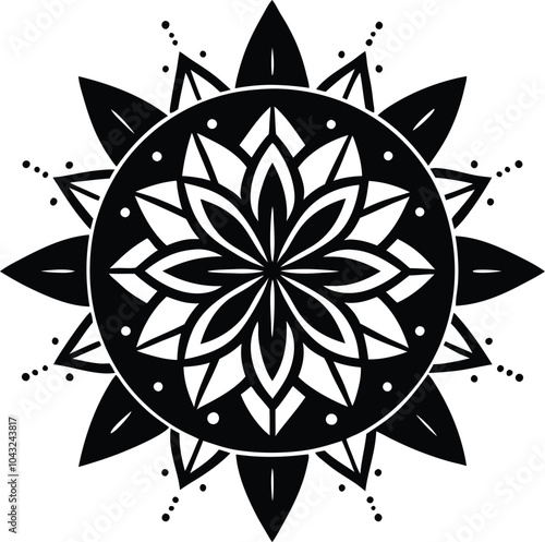 Ornamental round doodle flower isolated on white background Black outline mandala.