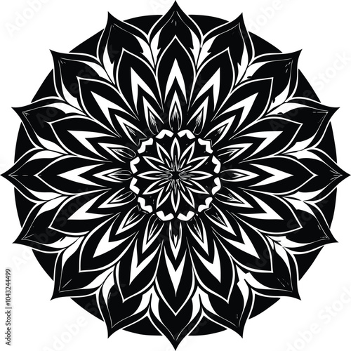 Ornamental round doodle flower isolated on white background Black outline mandala.