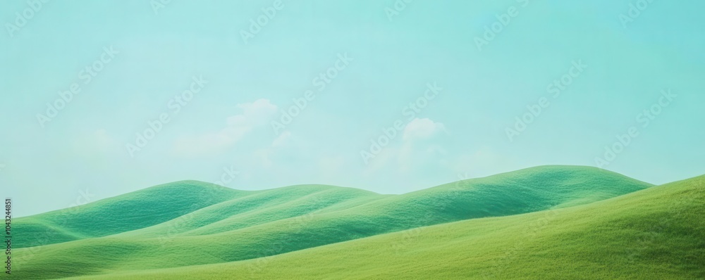 Abstract landscape of rolling green hills and a blue sky, minimalist background with text space Abstract landscape of rolling green hills and a blue sky, minimalist background with text space