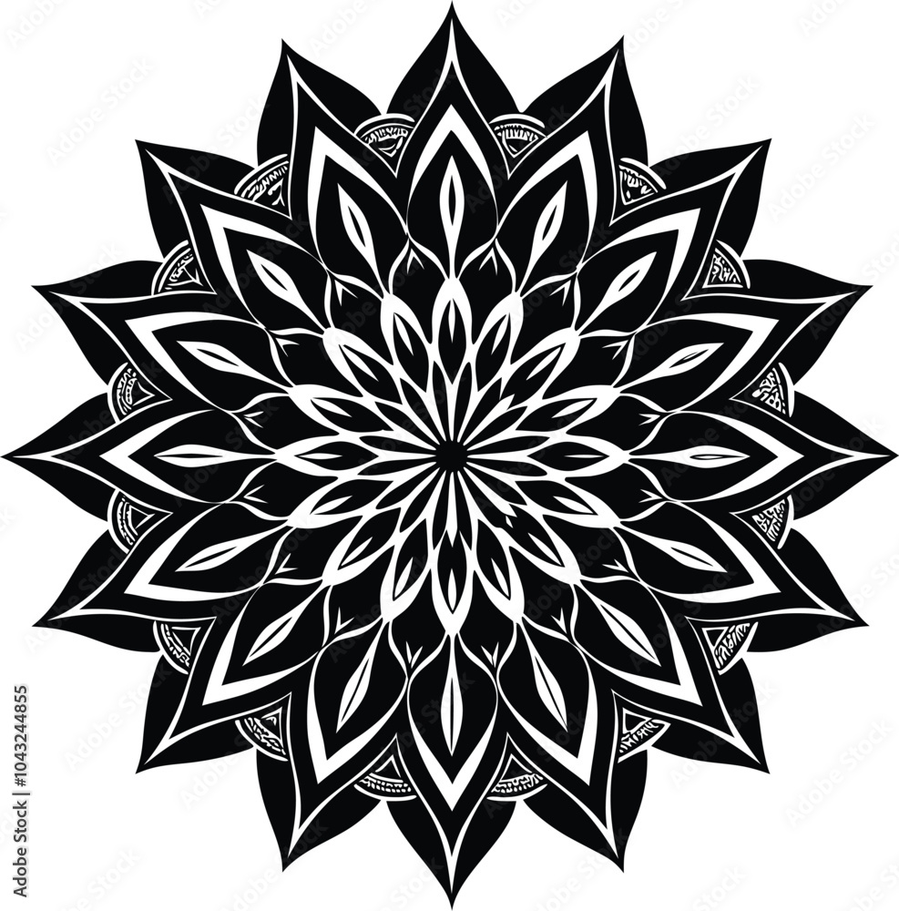Obraz premium Ornamental round doodle flower isolated on white background Black outline mandala.
