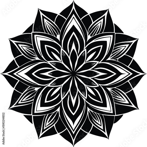 Ornamental round doodle flower isolated on white background Black outline mandala.