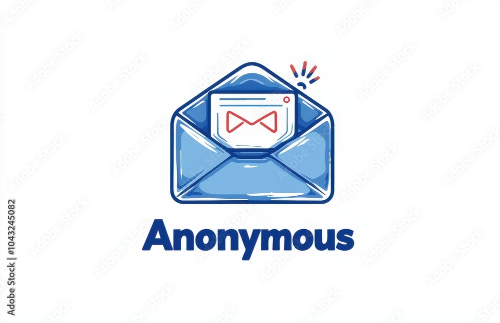 Naklejka premium Flat logo of an open email with a red alert symbol in blue emphasizing anonymous communication and digital correspondence
