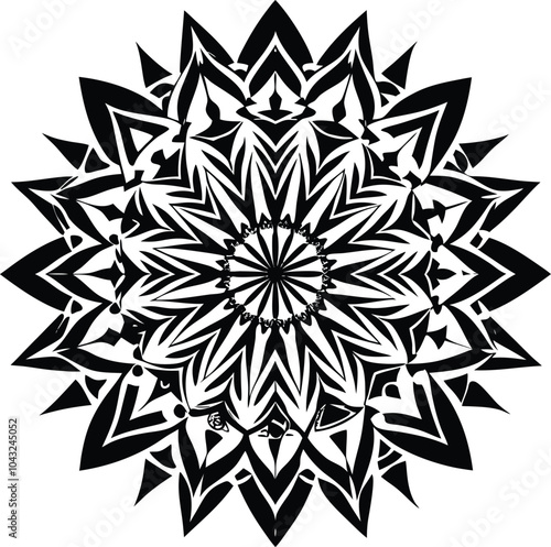 Ornamental round doodle flower isolated on white background Black outline mandala.