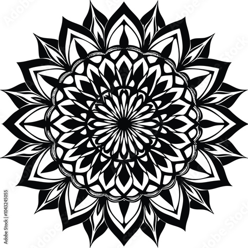 Ornamental round doodle flower isolated on white background Black outline mandala.