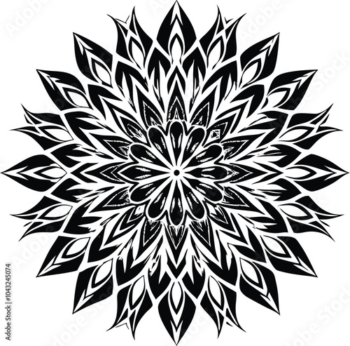 Ornamental round doodle flower isolated on white background Black outline mandala.