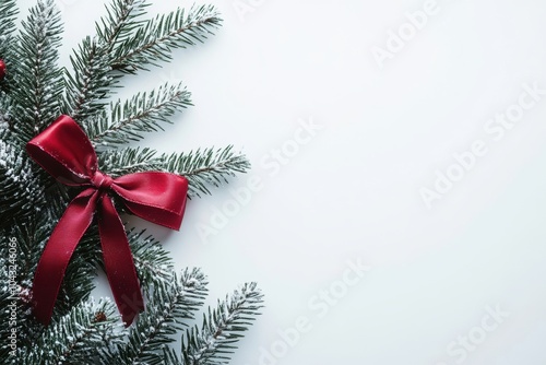 minimalist holiday card, clean, white background enhances the modern, minimalist christmas card design featuring a small red ribbon bow