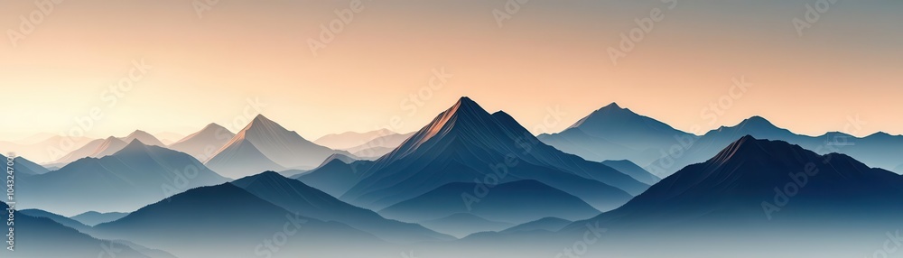 Abstract mountain peaks with soft gradients of light, wide sky area for copy or logo placement Abstract mountain peaks with soft gradients of light, wide sky area for copy or logo placement