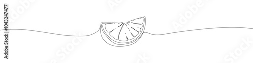 Lemon slice continuous line drawing vector illustration. Wedge of lemon line art illustration