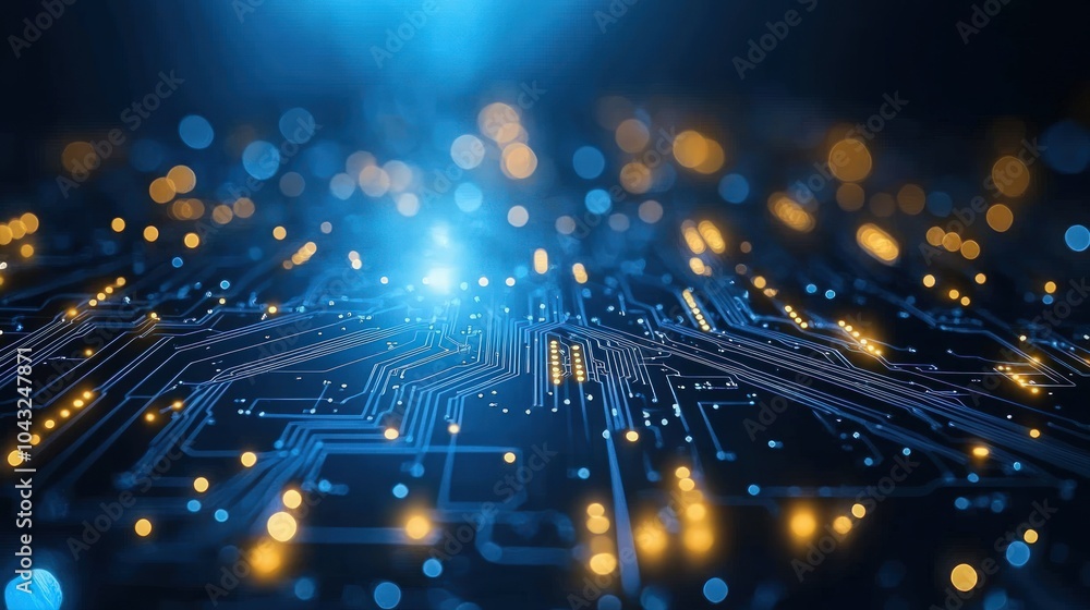 Obraz premium Abstract digital circuit board background with glowing lights.
