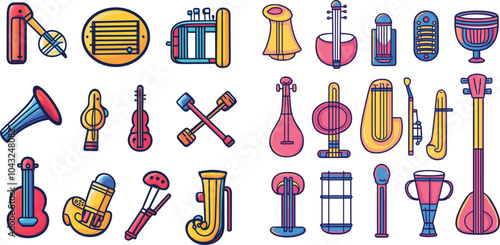 Colorful Illustration of Various Musical Instruments From Around the World, 1969