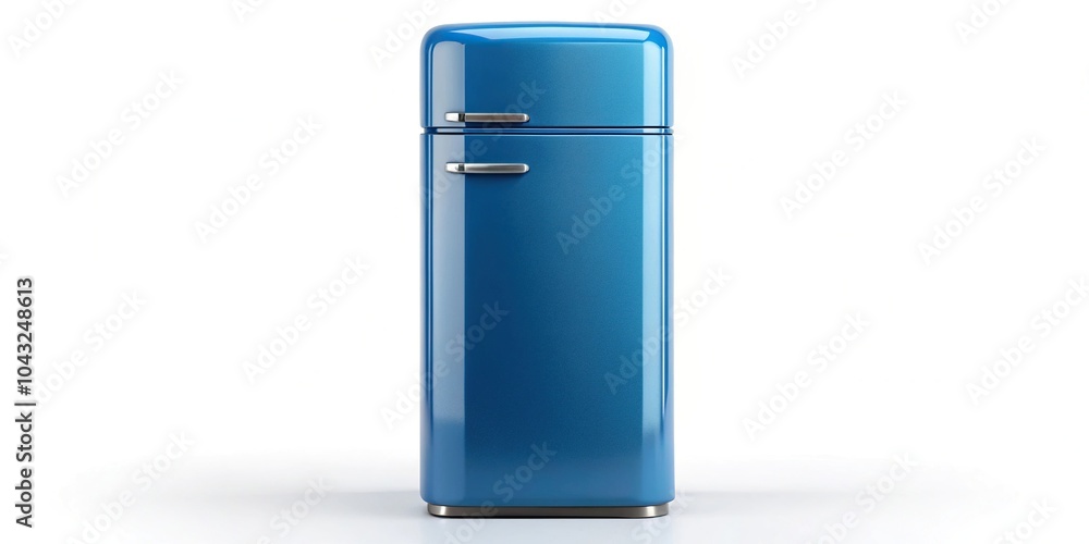 Retro blue refrigerator with forced perspective isolated on white background Retro blue refrigerator with forced perspective isolated on white background