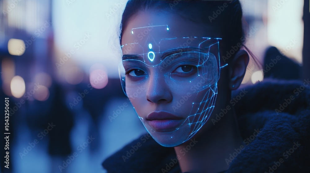 A high-tech facial recognition system using AI to scan facial features and compare them with extensive databases, providing instant identity verification and access management A high-tech facial recognition system using AI to scan facial features and compare them with extensive databases, providing instant identity verification and access management