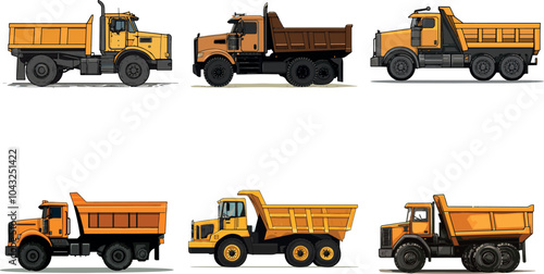 Various Models of Dump Trucks Lined up for Display at a Construction Site