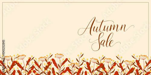 Autumn Sale banner with orange autumn flowers and leaves.