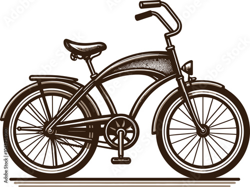 A vintage-style illustration of a cycle, Flat Vector Style, Simple Design, White Background Adobe Illustrator Artwork