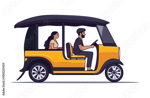  Auto rickshaw ride with driver and passenger - Indian street vector design