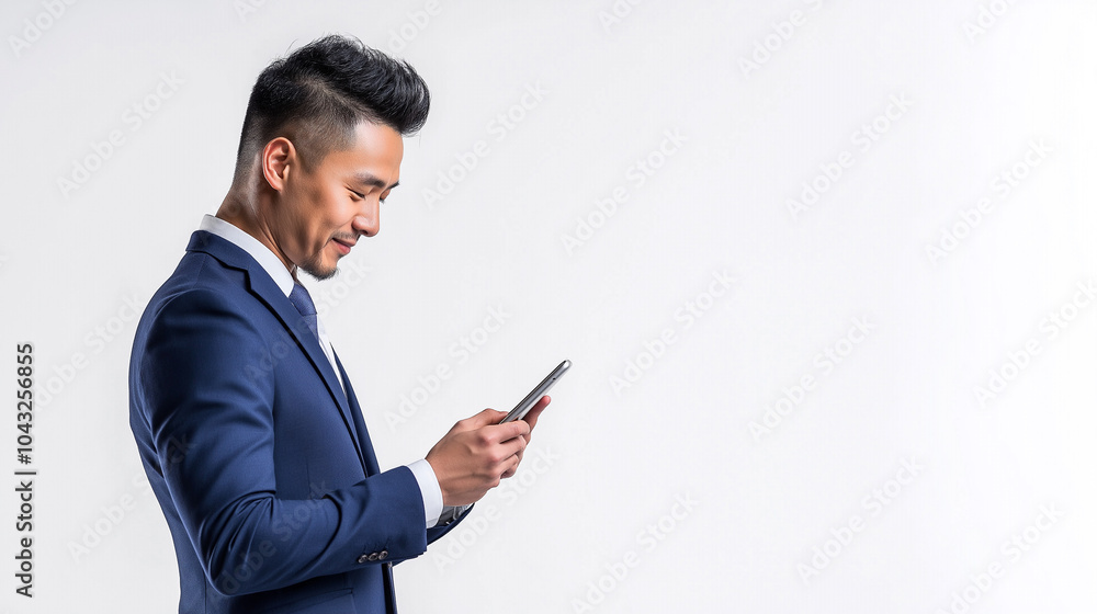Confident Young Businessman Using Smartphone in Office Studio Confident Young Businessman Using Smartphone in Office Studio