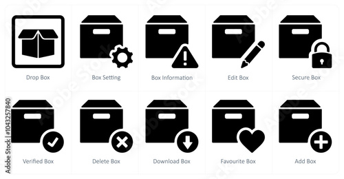 A set of 10 mix icons as drop box, box setting, box information