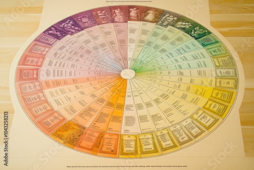 A colorful chart displaying various categories of food and their nutritional information.