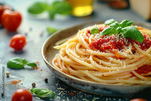 Italian Spaghetti with Tomato Sauce and Fresh Herbs