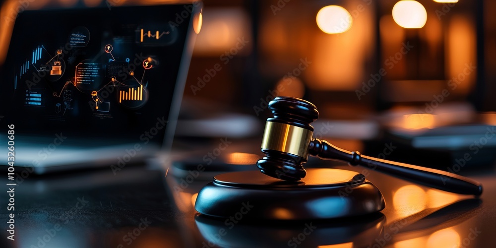 Gavel and Laptop: Symbol of Justice in Business Gavel and Laptop: Symbol of Justice in Business