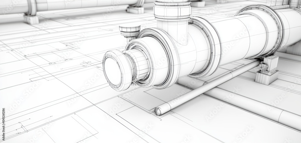Rolled architectural plans with detailed piping and fixtures, capturing ...