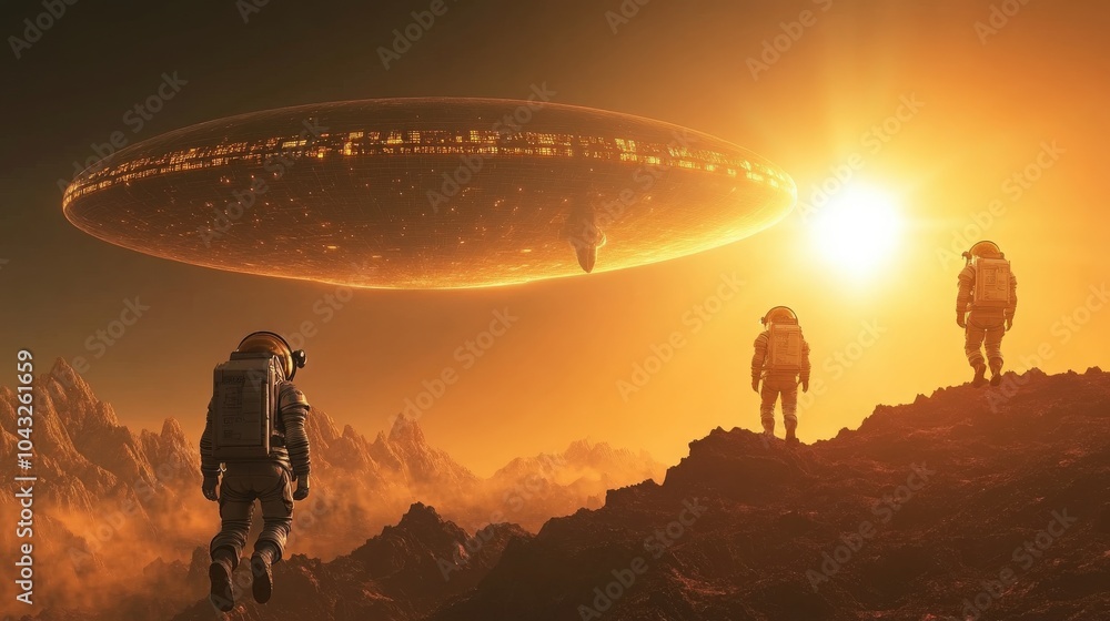 An AI-generated sci-fi scene of a deep-space exploration mission, where astronauts float past an enormous alien structure, illuminated by the light of a distant sun An AI-generated sci-fi scene of a deep-space exploration mission, where astronauts float past an enormous alien structure, illuminated by the light of a distant sun