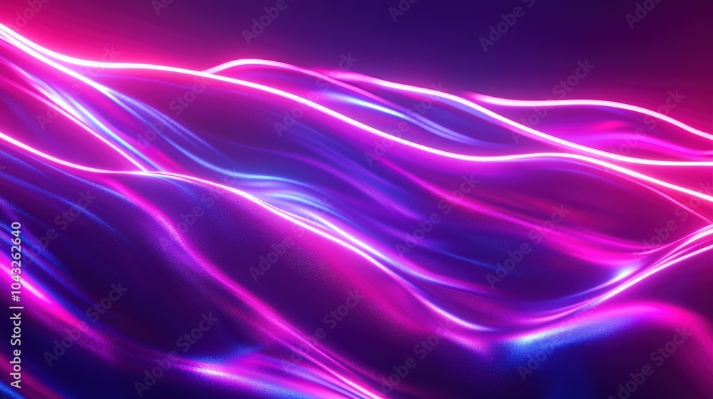 Panoramic 3D abstract neon background with glowing lines in purple, violet, and pink hues, enhanced by ultraviolet light Panoramic 3D abstract neon background with glowing lines in purple, violet, and pink hues, enhanced by ultraviolet light
