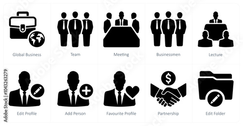 A set of 10 mix icons as global business, team, meeting