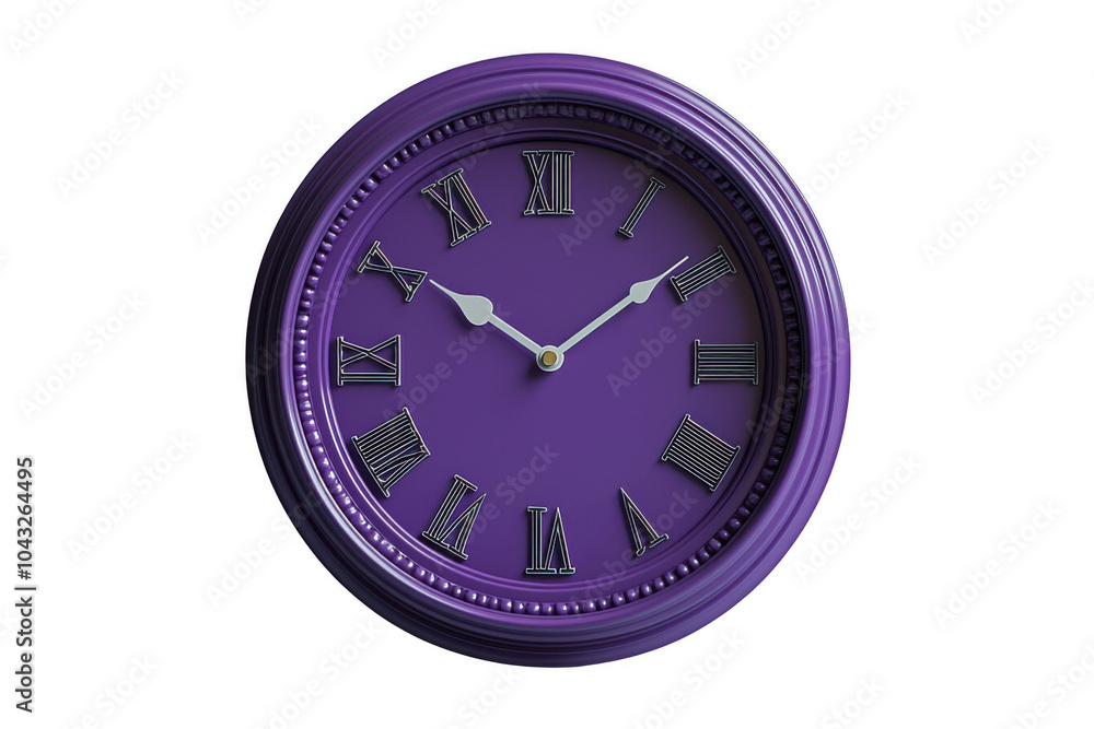 Purple analog clock isolated on transparent background, png file, no background png file