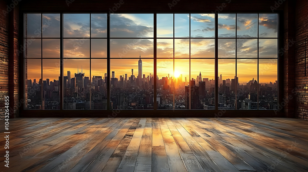 Cityscape View From Window With Wooden Floor Illustration Cityscape View From Window With Wooden Floor Illustration