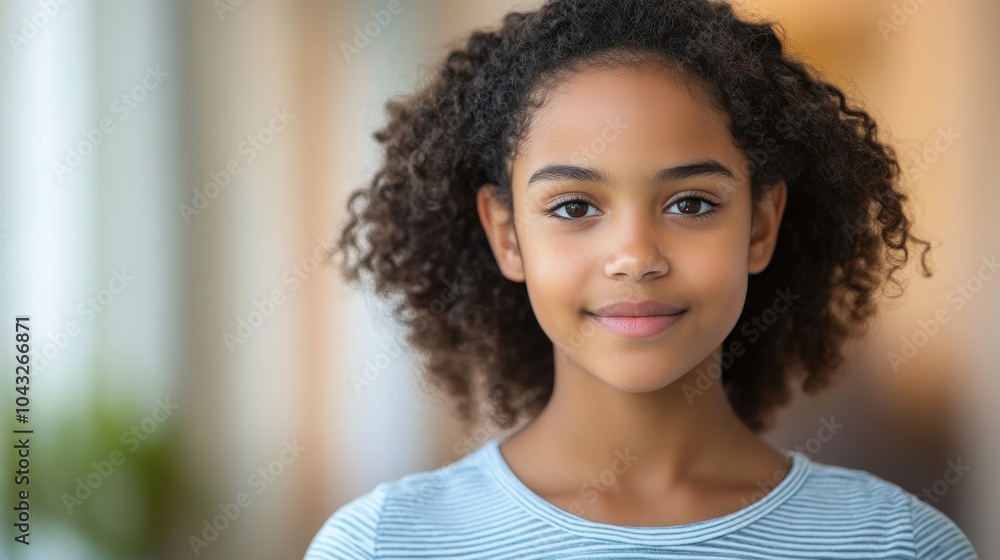 Fototapeta premium Portrait of a Young African American Girl Smiling Gently