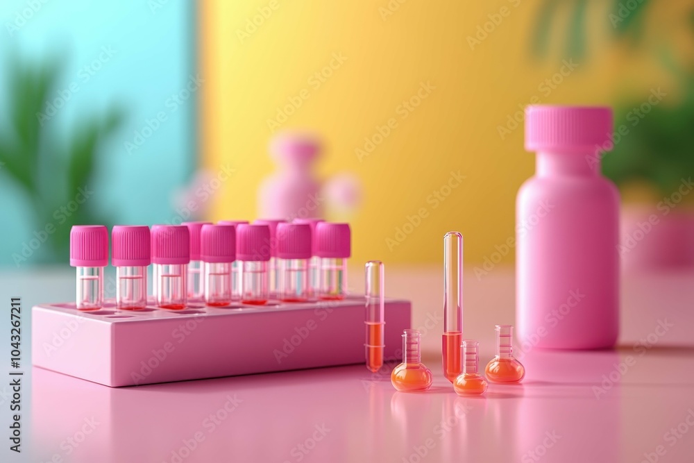 A set of laboratory tools and equipment used for stem cell extraction and analysis displayed on a countertop. A set of laboratory tools and equipment used for stem cell extraction and analysis displayed on a countertop.