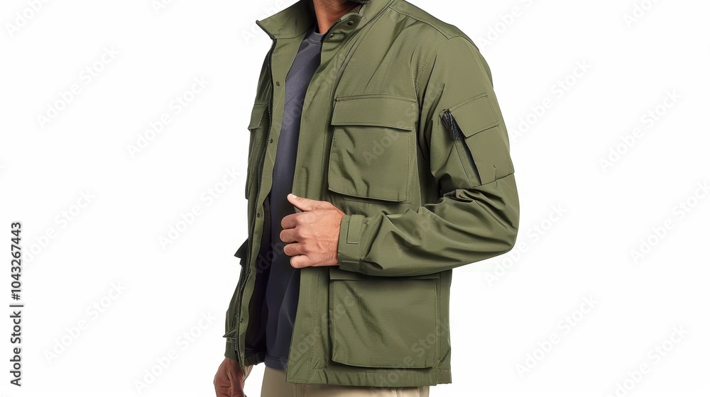 Stylish Man in Green Camouflage Jacket Posing Stylish Man in Green Camouflage Jacket Posing