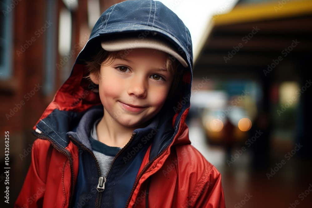 Portrait of a cute little boy in a red jacket and cap. Portrait of a cute little boy in a red jacket and cap.