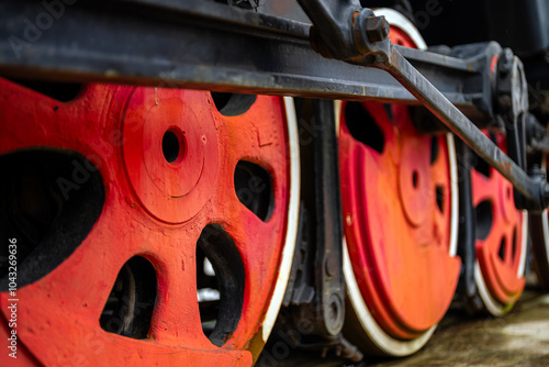 Wheels of soviet old steam locomotive class L. photo