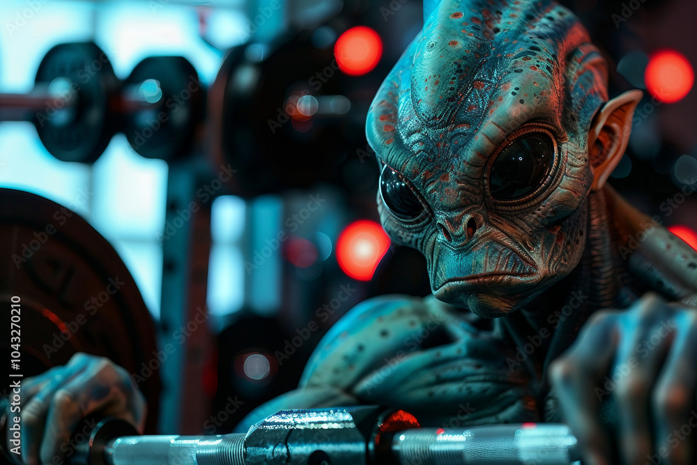 UFO space visitor alien on Earth living human life with everyday routine staff, Generative AI