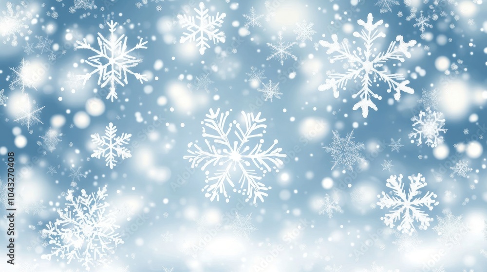 Winter Wonderland: Snowflakes Falling Peacefully Against Blue Sky Winter Wonderland: Snowflakes Falling Peacefully Against Blue Sky