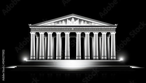 Simplified Greek temple design with rows of columns  highlighting the grandeur and geometric perfection of classical architecture in a modern visual