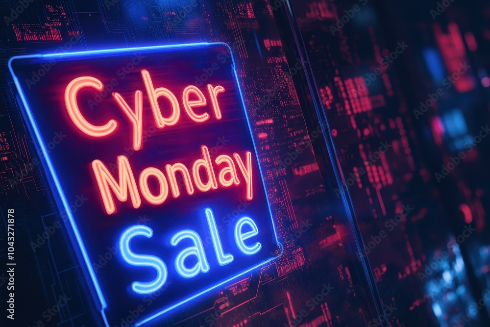 Neon Sale Sign: A neon blue and red sign with the text Neon Sale Sign: A neon blue and red sign with the text