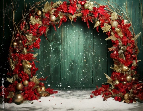 Christmas photography portrait backdrop, festive slower arch background, frame for holidays, digital background  photo