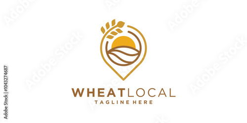 logo design pin and wheat,location,map,countryside,farm,landscape,logo design icon,symbol,vector,idea,creative.