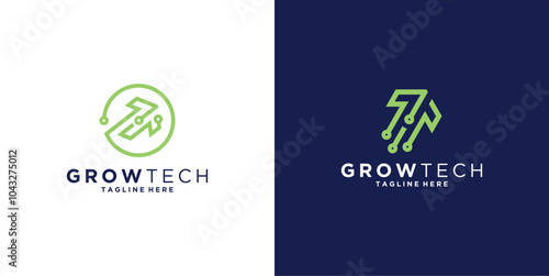 logo design growth, technology, grow, up, circuit, cable, logo design icon, symbol, vector, idea, creative.