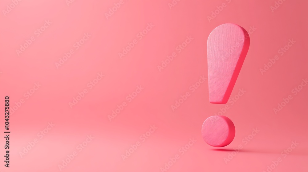 A 3D rendering of a pink exclamation point on a pink background. A 3D rendering of a pink exclamation point on a pink background.